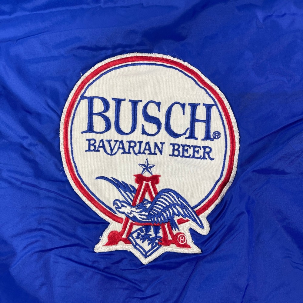 Busch Bavarian Beer Harriton Mens XL Blue Coach JacketPatch Snap Front M775